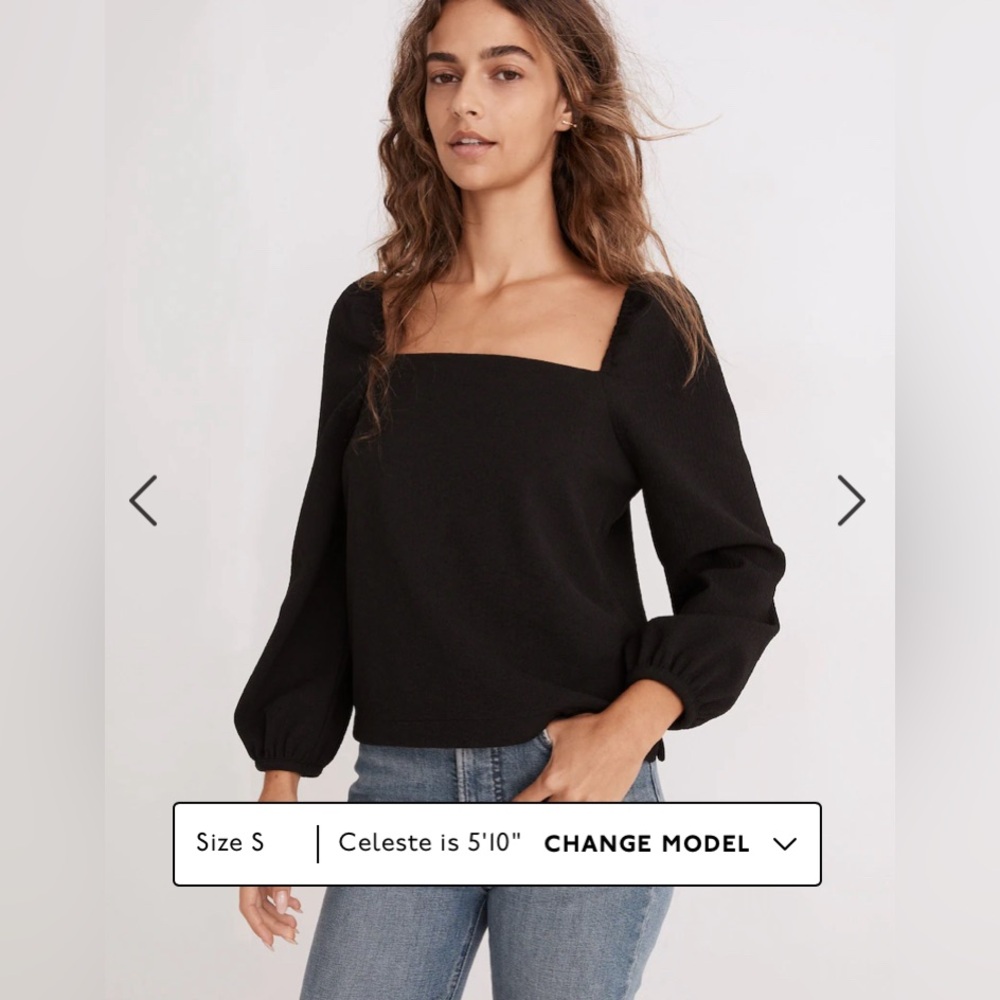 Madewell Crepe Square-Neck Puff-Sleeve Top